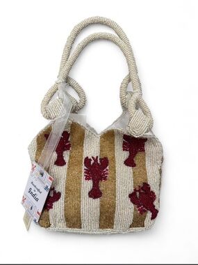 Made in India Coastal Red Lobster Beaded Tote Bag